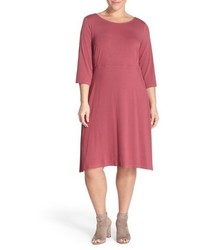 Eileen Fisher Bateau Neck Asymmetrical Hem Jersey Dress
