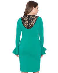 ELOQUII Plus Size Flounce Sleeve Dress With Lace Insert