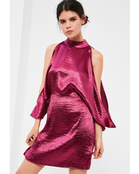Missguided Pink Satin Cold Shoulder Shift Dress