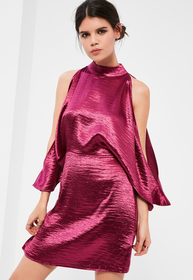 Missguided Pink Satin Cold Shoulder Shift Dress, $27, Missguided