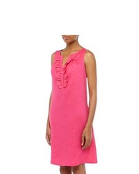 Neiman Marcus Ruffled Linen Shift Dress Pink