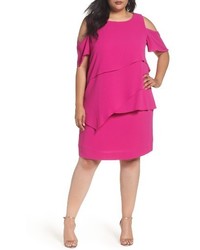 Tahari Plus Size Asymmetrical Tier Cold Shoulder Shift Dress