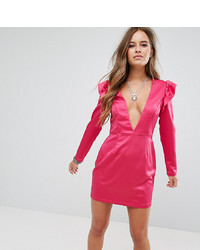 Glamorous Petite Shift Dress With Plunge Front And Ruffle Trim Shoulder