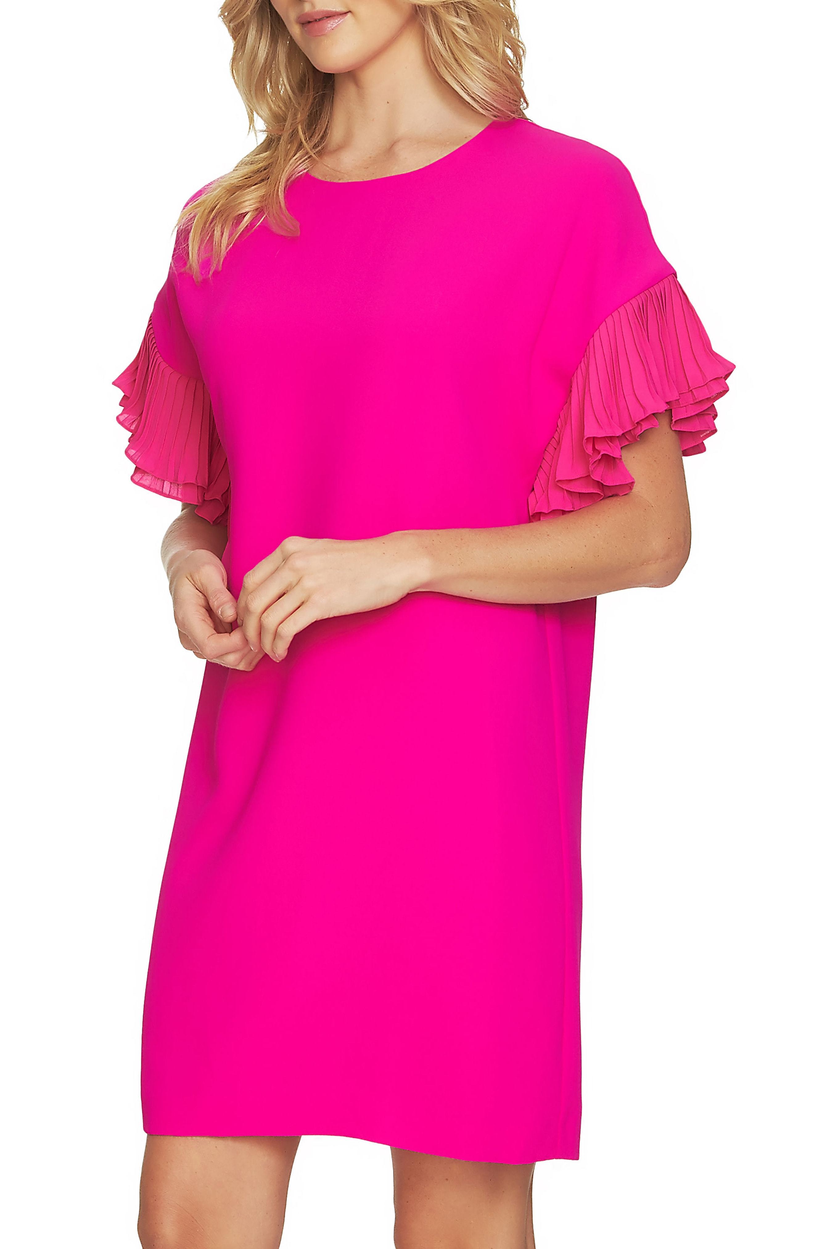 neon pink shift dress