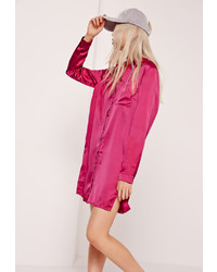 Missguided Pink Satin Front Split Shirt Dress