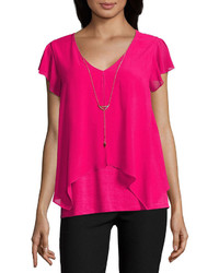 By And By Byby Short Sleeve V Neck Blouse Juniors