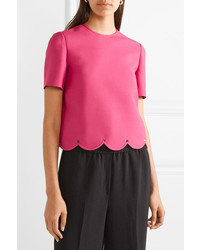 Valentino Studded Scalloped Wool And Crepe Top