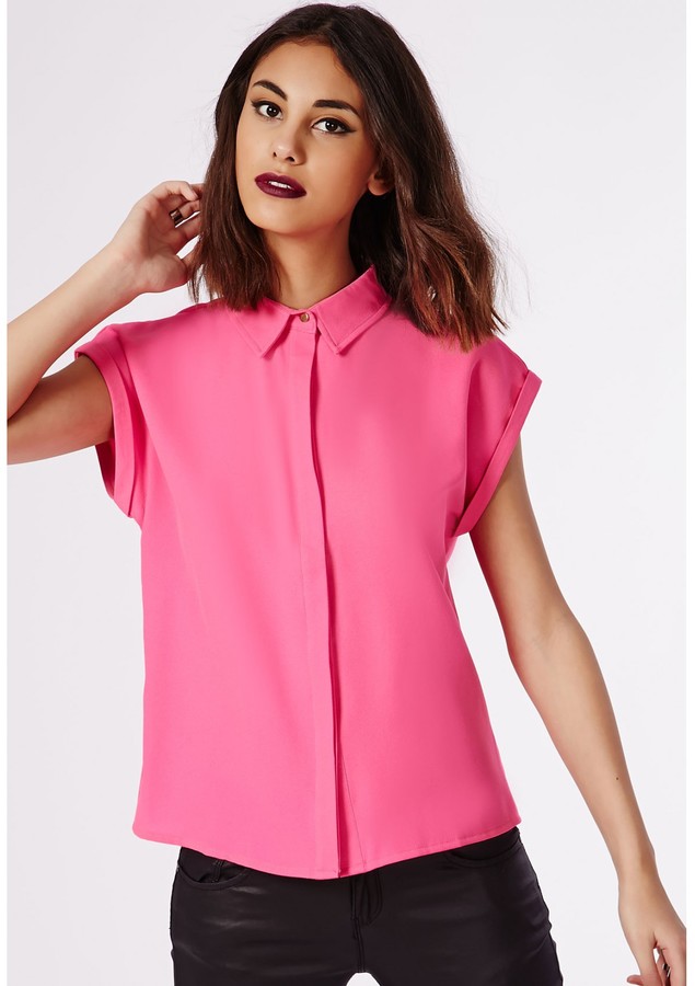 Missguided Ellessa Short Sleeve Shirt Hot Pink, $30 | Missguided ...