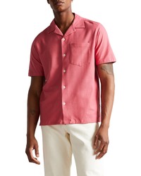 Ted Baker London Chatley Short Sleeve Pique Button Up Shirt In Pink At Nordstrom