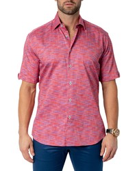 Maceoo Galileo Regular Fit Hashed Short Sleeve Button Up Shirt In Red At Nordstrom