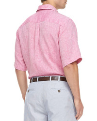Peter Millar Linen Short Sleeve Shirt Pink