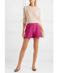 Valentino Studded Scalloped Wool And Silk Blend Crepe Shorts