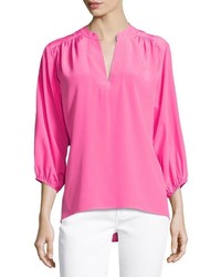 Trina Turk Elska 34 Sleeve Silk Top Pink