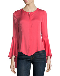 Milly Michelle Bell Sleeve Stretch Silk Blouse