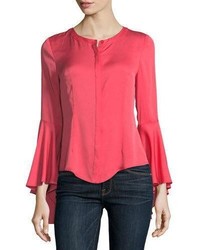 Milly Michelle Bell Sleeve Stretch Silk Blouse