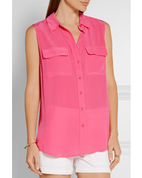 Equipment Slim Signature Washed Silk Top Pink