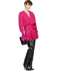 Balenciaga Pink V Neck Uplifted Dress