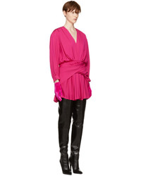 Balenciaga Pink V Neck Uplifted Dress