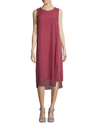 Eileen Fisher Sleeveless Silk Sheer Overlay Dress