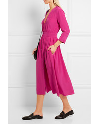 Vanessa Bruno Fossette Silk Crepe De Chine Midi Dress Fuchsia