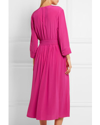 Vanessa Bruno Fossette Silk Crepe De Chine Midi Dress Fuchsia