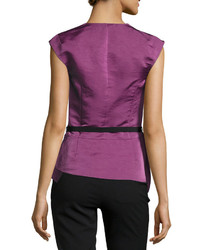 Narciso Rodriguez Belted Modern Peplum Silk Top Pink