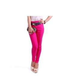 HDE High Waisted Tight Skinny Stretch Pants Hot Pink