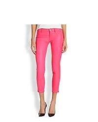 J Brand Leather Cropped Skinny Jeans Signal Pink