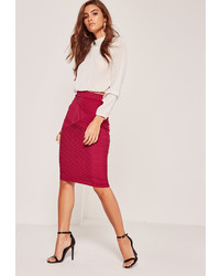 Missguided Ribbed Detail Midi Skirt Pink