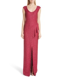 Hot Pink Slit Sequin Evening Dress
