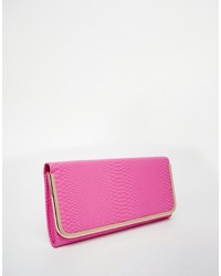 Aldo Clutch Bag With Gold Bar Detail In Pink Faux Snake