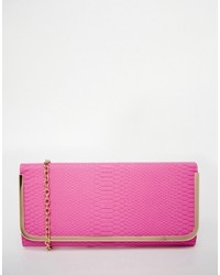 Aldo Clutch Bag With Gold Bar Detail In Pink Faux Snake
