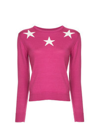 Hot Pink Star Print Crew-neck Sweater