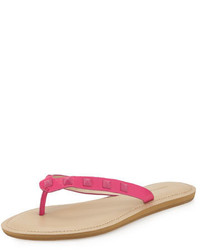 Hot Pink Studded Leather Flat Sandals