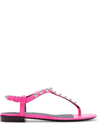 Balenciaga Neon Studded Leather Sandals Bright Pink