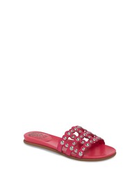 Hot Pink Studded Suede Flat Sandals