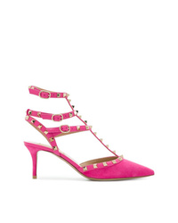 Hot Pink Studded Suede Pumps