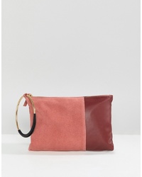 ASOS DESIGN Suede And Leather Mix Colourblock Clutch Bag