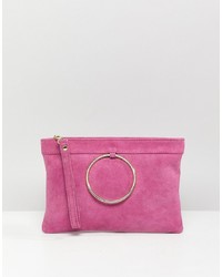 ASOS DESIGN Suede Clutch Bag With Ring Detail