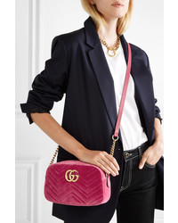 Gucci Gg Marmont Camera Mini Med Quilted Velvet Shoulder Bag