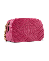 Gucci Gg Marmont Camera Mini Med Quilted Velvet Shoulder Bag