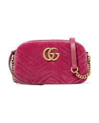Gucci Gg Marmont Camera Mini Med Quilted Velvet Shoulder Bag