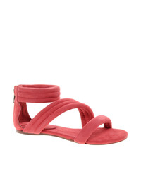 Hot Pink Suede Flat Sandals