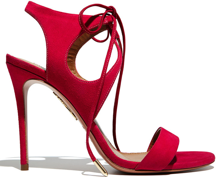 Aquazzura Colette Suede Ankle Tie Sandal Hot Pink, $750 | Bergdorf