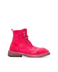 Hot Pink Suede Lace-up Flat Boots