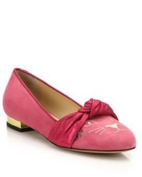 Charlotte Olympia Eccentric Suede Kitty Flats