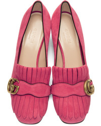 Gucci Pink Suede Gg Marmont Loafer Heels