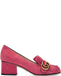 Gucci Pink Suede Gg Marmont Loafer Heels