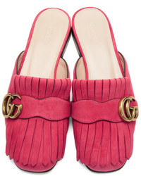 Gucci Pink Suede Gg Marmont Slippers