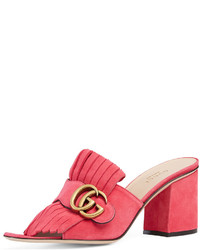 Gucci Marmont Suede 75mm Mule Pink